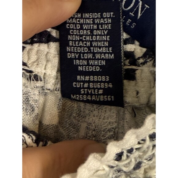 Beau Dawson Linen Blend Wide Leg Blue White Floral Pants Size L Beachy Coastal - Picture 9 of 14